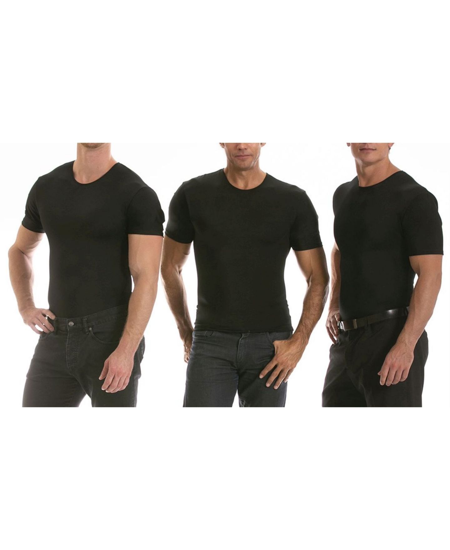 Мужские футболки Instaslim Insta Slim 3 Pack Compression Short Sleeve Crew-Neck, цвет: Чёрный — фото 1