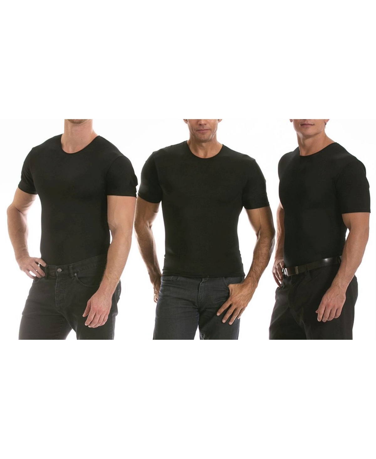 Insta Slim Men's 3 Pack Compression Short Sleeve Crew-Neck T-Shirts - Black
