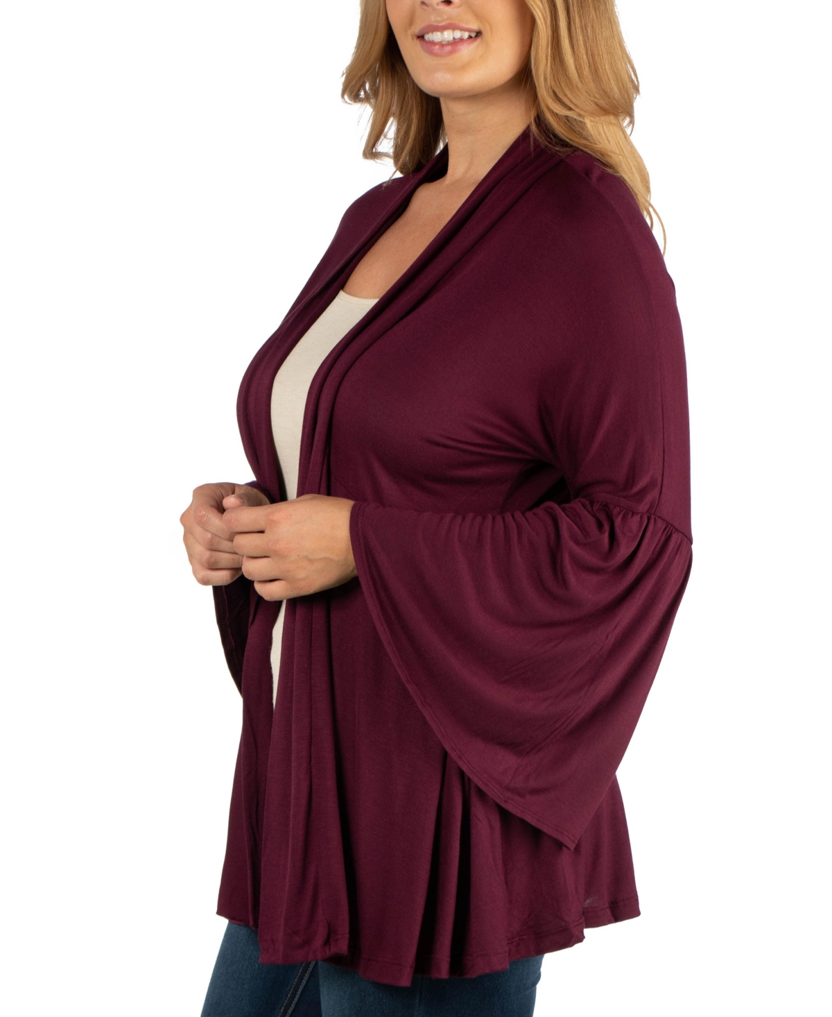 24Seven Comfort Apparel Long Flared Sleeve Open Front Plus Size Cardigan