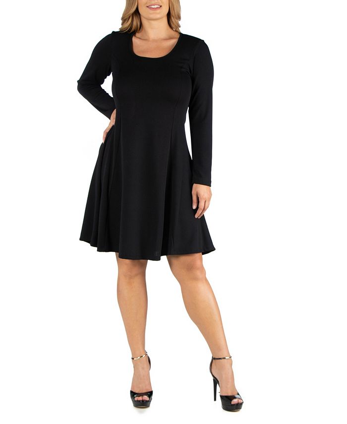 24seven Comfort Apparel Plus Size Long Sleeve Flared Dress - Macy's