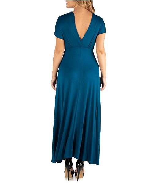 24seven Comfort Apparel Empire Waist V-Neck Plus Size Maxi Dress ...
