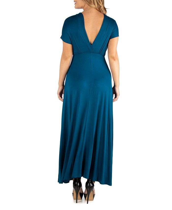 24seven Comfort Apparel Empire Waist V-Neck Plus Size Maxi Dress ...