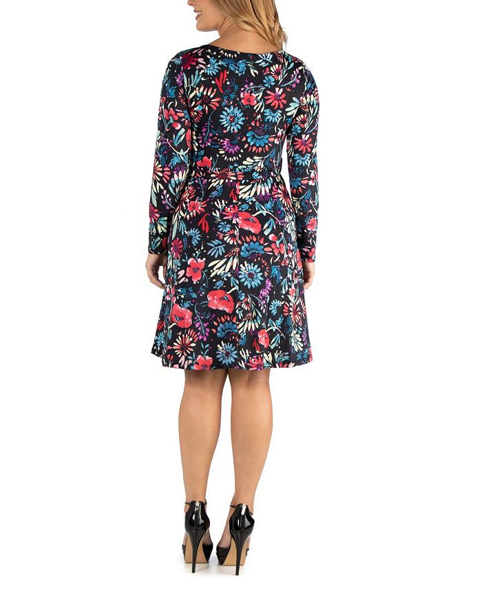 24seven Comfort Apparel Floral Print Long Sleeve Plus Size Wrap Dress ...