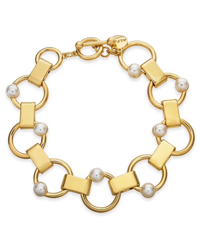 Alfani Gold-Tone Imitation Pearl Link Bracelet, Created for Macy's ...