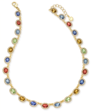 image of Charter Club Gold-Tone Multicolor Stone & Halo Statement Necklace, 17