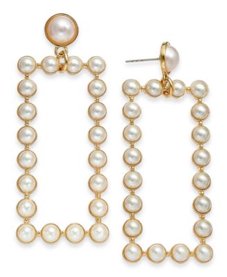 Photo 1 of INC International Concepts Gold-Tone Imitation Pearl Rectangle Drop Earrings, Created for Macy's