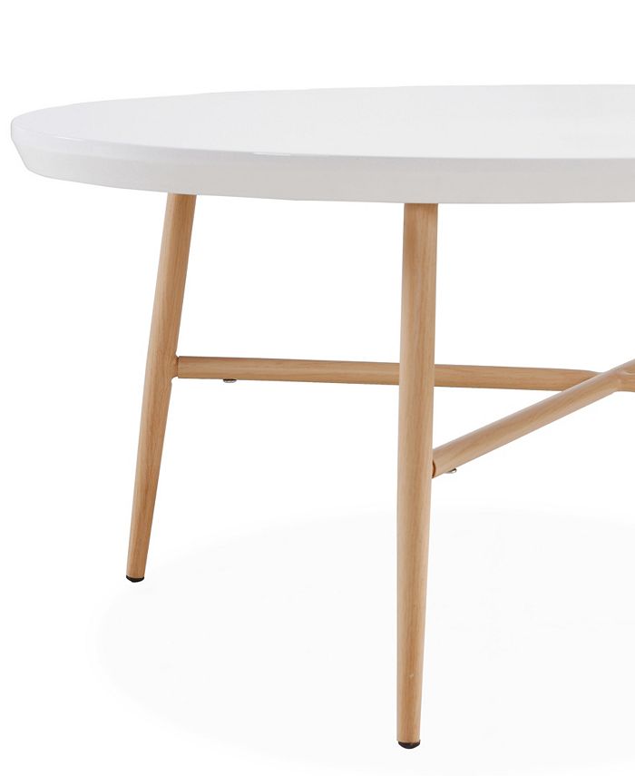 Handy Living Millie White Oval Cocktail Table With Light Oak Metal Legs ...
