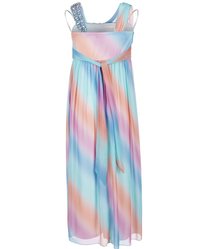 Sequin Hearts Big Girls One-Shoulder Rainbow Maxi Dress - Macy's