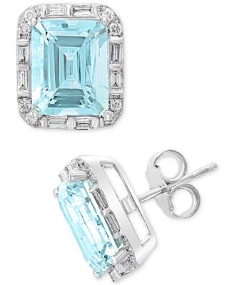 EFFY Collection - Aquamarine (6-3/8 ct. t.w.) & Diamond (3/8 ct. t.w.) Stud Earrings in 14k White Gold