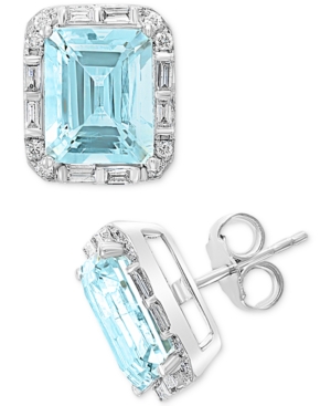 image of Effy Aquamarine (6-3/8 ct. t.w.) & Diamond (3/8 ct. t.w.) Stud Earrings in 14k White Gold