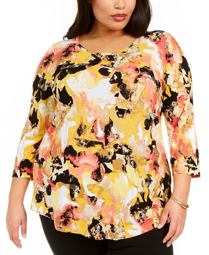 JM Collection - Plus Size Printed Top