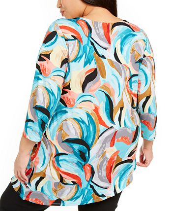 Shop Plus Size Natural Abstract Print Tunic in Multi