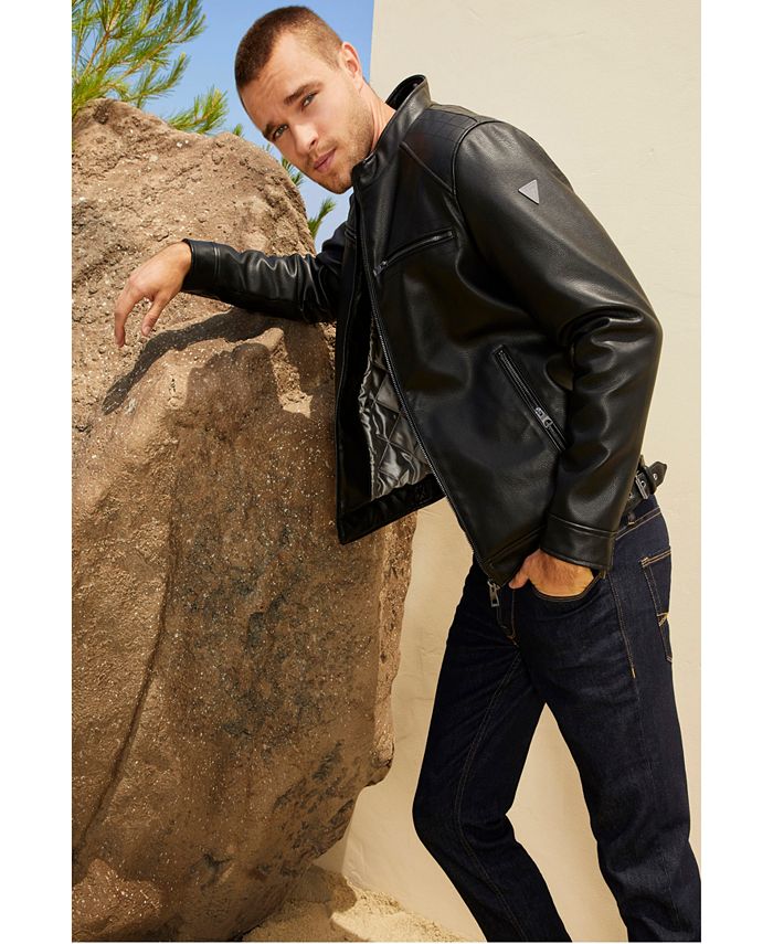 GUESS Men's Hooded Faux Leather Jacket Macy's