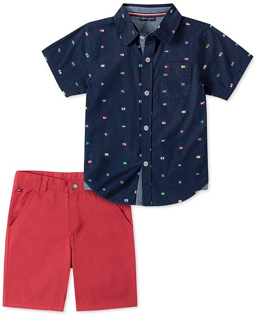 Tommy Hilfiger Baby Boys 2 Pc Printed Shirt Solid Shorts Set