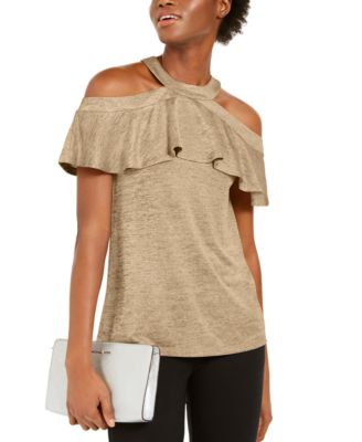 michael kors cold shoulder flounce top