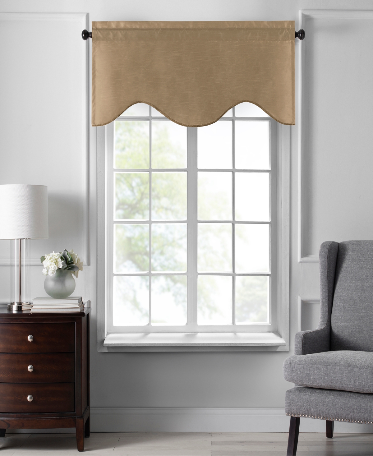 Colette Faux Silk Scalloped Window Valance, 50"x21" - Gold