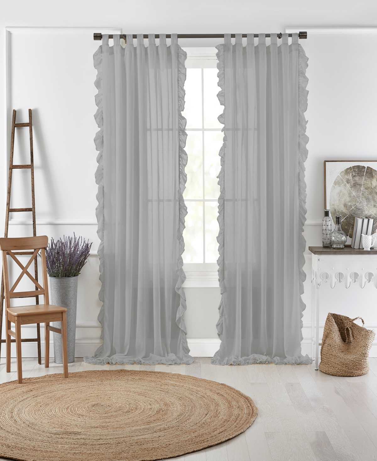 Bella 52" x 95" Sheer Ruffle Curtain Panel - Gray