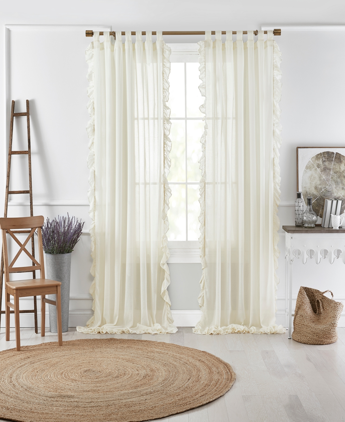 Home Fashions Bella Tab-Top Ruffle Sheer Window Curtain - Gray