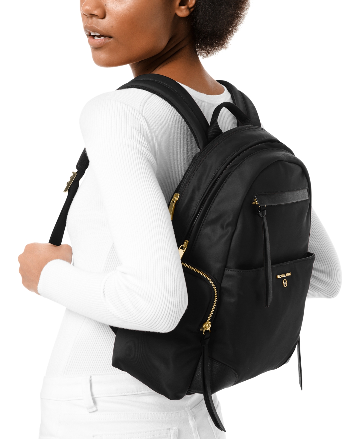 Michael Kors Michael  Prescott Large Nylon Backpack In Black,gold
