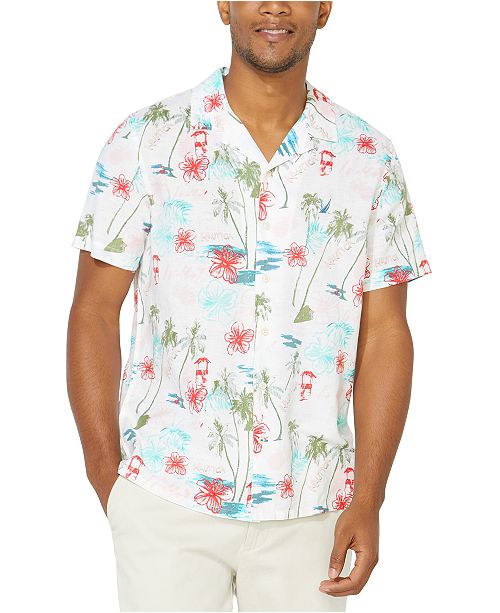 Nautica Men S Blue Sail Collection Tropical Print Short Sleeve Shirt Created For Macy S Reviews Casual Button Down Shirts Men Macy S
