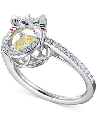 Swarovski Silver-Tone Crystal Lucky Cat Ring