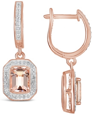 image of Morganite (1-3/4 ct. t.w.) and Diamond (1/3 ct. t.w.) Drop Earrings in 14K Rose Gold-Plated Sterling Silver