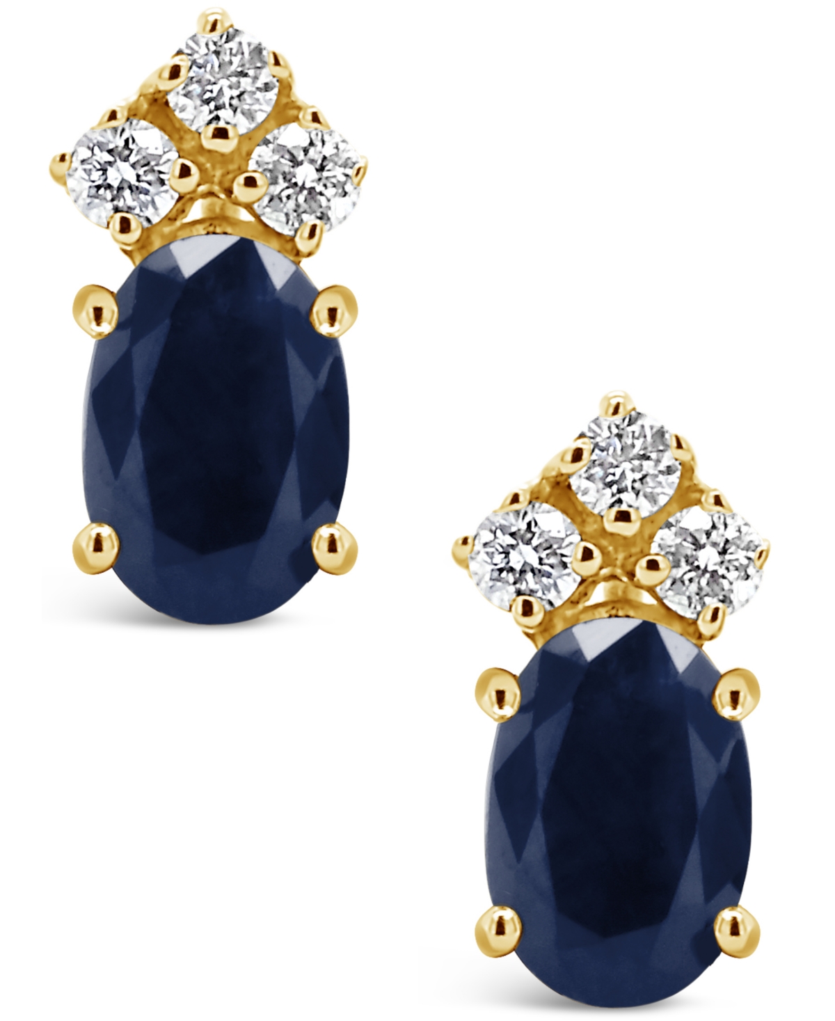 (1-1/5 ct. t.w.) and Diamond (1/8 ct. t.w.) Stud Earrings in 14k Yellow Gold - Sapphire