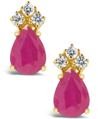 Macy's Ruby (1-9/10 ct. t.w.) and Diamond (1/8 ct. t.w.) Stud Earrings in 14k Yellow Gold