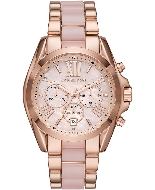 Michael Kors Women S Bradshaw Chronograph Rose Gold Tone Stainless Steel Blush Acetate Bracelet Watch 43mm Reviews Watches Jewelry Watches Macy S