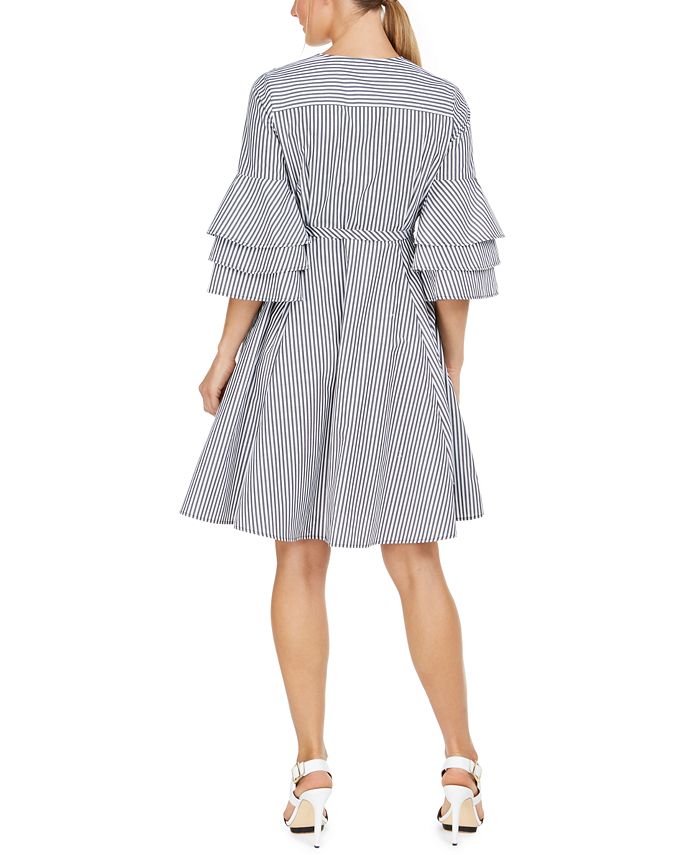 Calvin Klein Cotton Tiered-Sleeve Wrap Dress - Macy's