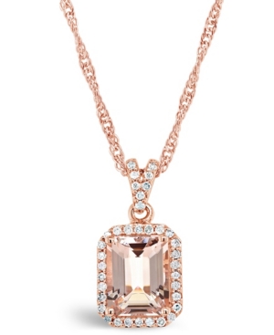 image of Morganite (2 ct. t.w.) and Diamond (1/6 ct. t.w.) Pendant Necklace in 14K Rose Gold-Plated Sterling Silver