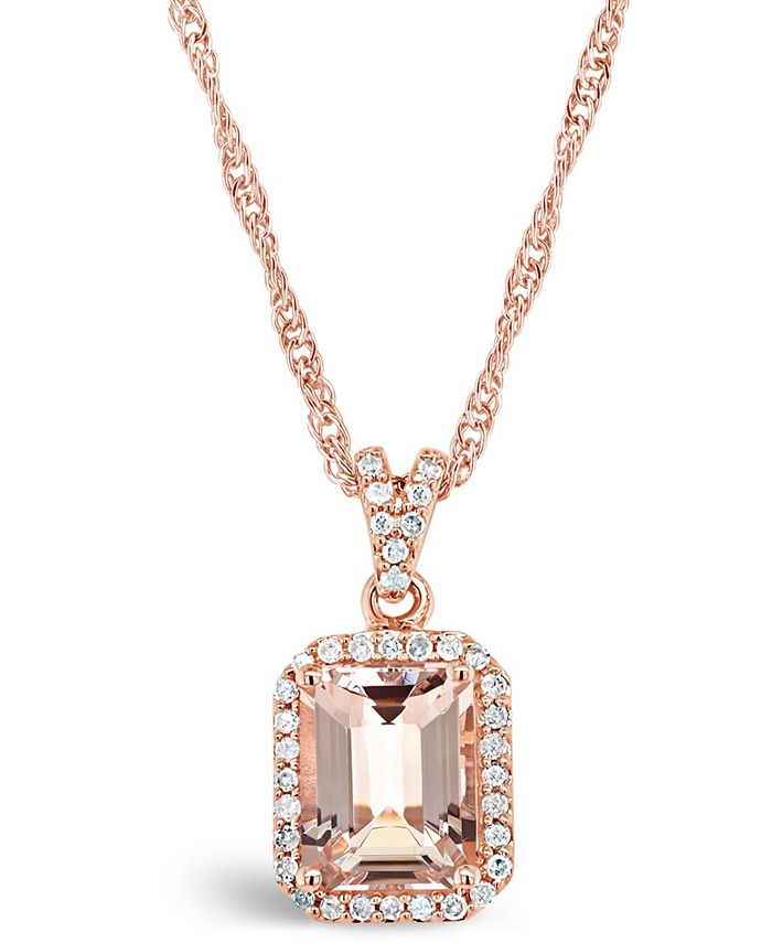 Macy's - Morganite (2 ct. t.w.) and Diamond (1/6 ct. t.w.) Pendant Necklace in 14K Rose Gold-Plated Sterling Silver