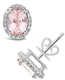 Morganite (2-1/10 ct. t.w.) and Diamond (1/5 ct. t.w.) Stud Earrings in Sterling Silver
