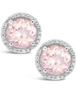 Morganite (2-1/2 ct. t.w.) and Diamond (1/6 ct. t.w.) Stud Earrings in Sterling Silver