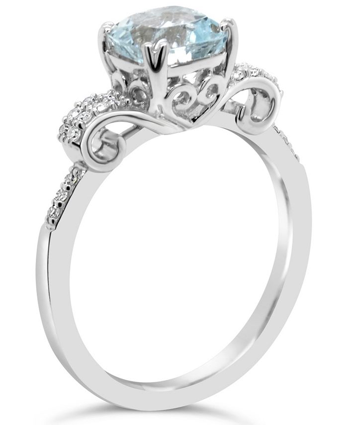Macy's - Aquamarine (1-1/4 ct. t.w.) and Diamond (1/10 ct. t.w.) Ring in Sterling Silver