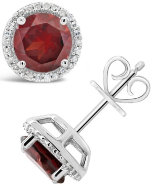 image of Round-cut Gemstone and Diamond (1/6 ct. t.w.) Stud Earrings in Sterling Silver