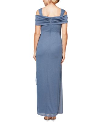 Women's Cold-Shoulder Draped Metallic Gown