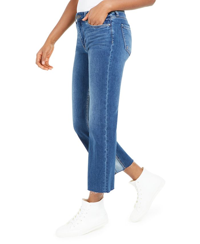 KELSEY OPTIC WHITE HIGH RISE ANKLE FLARE WITH RAW HEM