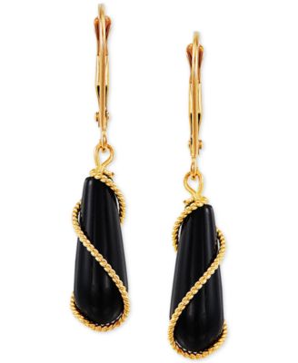 Onyx Wire-Wrap Leverback Drop Earrings in 10k Gold
