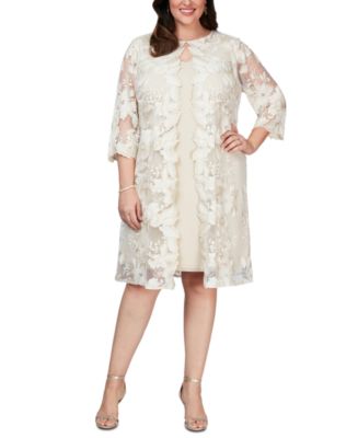 Alex Evenings Plus Size Layered-Look Embroidered Jacket Dress - Macy's