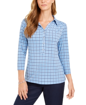 Charter Club 3/4 Sleeve Printed Polo Top Created for Macy's
