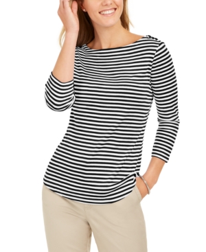 image of Charter Club 3/4-Sleeve Striped Top, Created for Macy-s