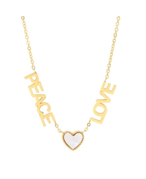 image of Steeltime 18K Micron Gold Plated Stainless Steel Peace Love Drop Necklace with Heart Charm