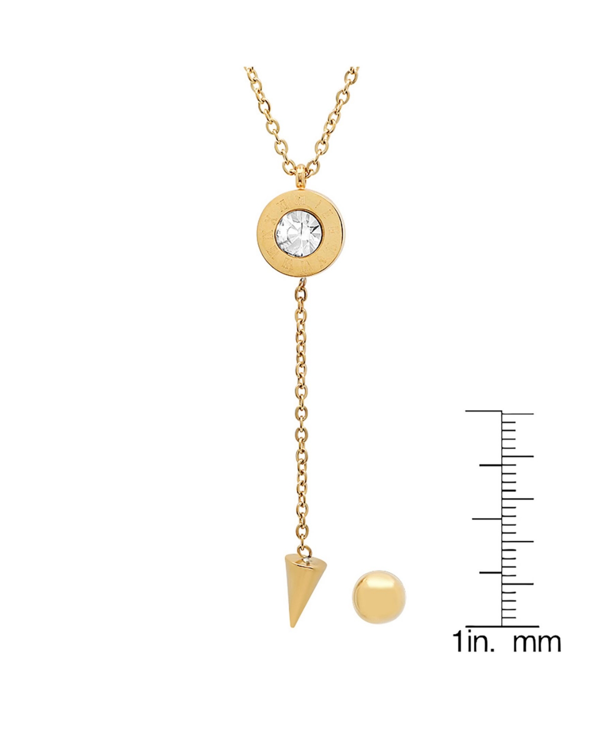 Ladies 18K Gold Plated Stainless Steel Roman Numeral Center Drop Necklace Set, 2 Piece - Gold-Plated