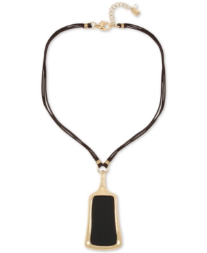 image of Robert Lee Morris Soho Gold-Tone Patina Geometric Faux-Leather Pendant Necklace, 18