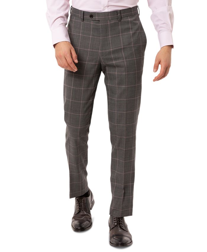 Tallia Men's Slim-Fit Stretch Gray Windowpane Suit Separate Pants - Macy's