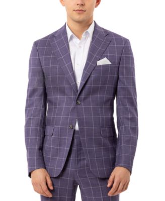 Tallia - Men's Slim-Fit Stretch Purple Windowpane Suit Separate Jacket