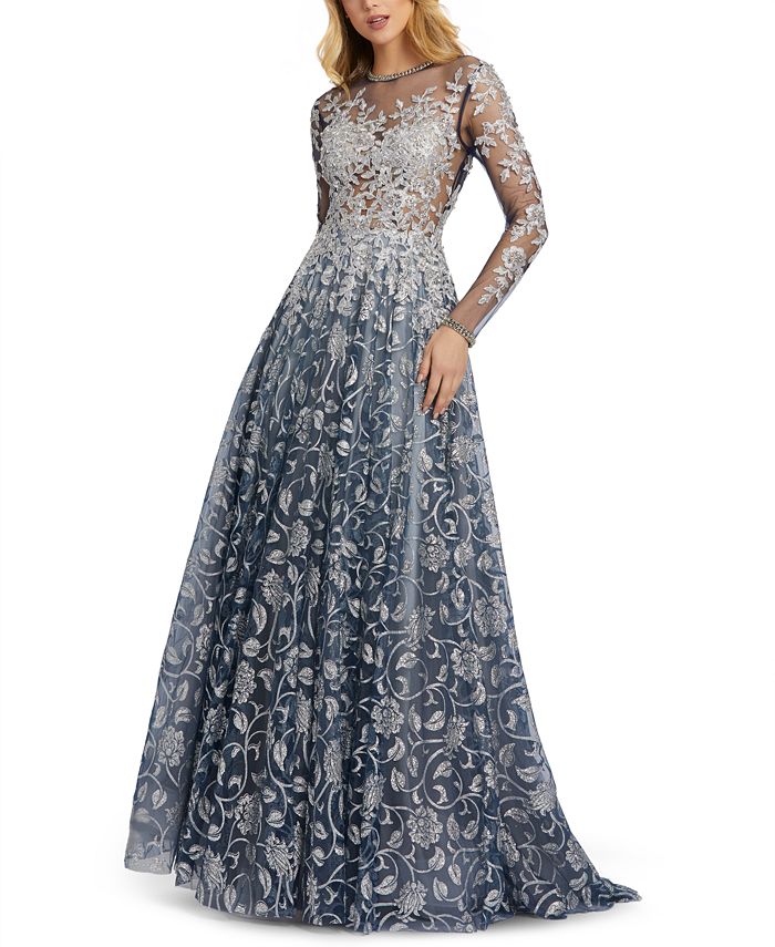 MAC DUGGAL Metallic Floral Illusion Gown - Macy's