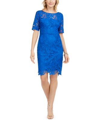 blue lace sheath dress