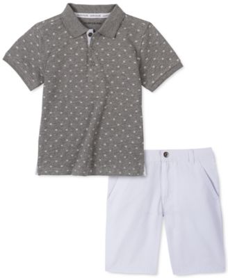 Little Boys 2-Pc. Logo-Print Polo Shirt & Twill Shorts Set
